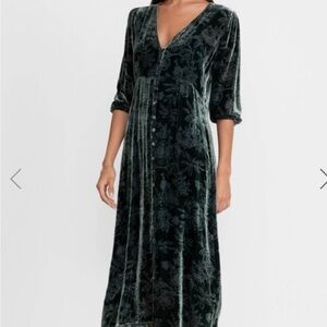 Johnny Was Jade Natalia silk velvet midi dress green L NWT